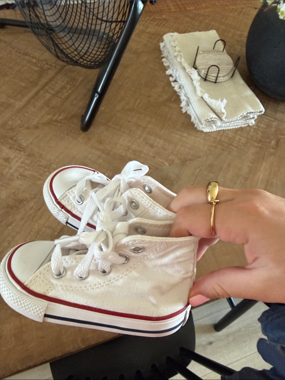 Converse Toddler White High-Top Sneakers with Red Accent